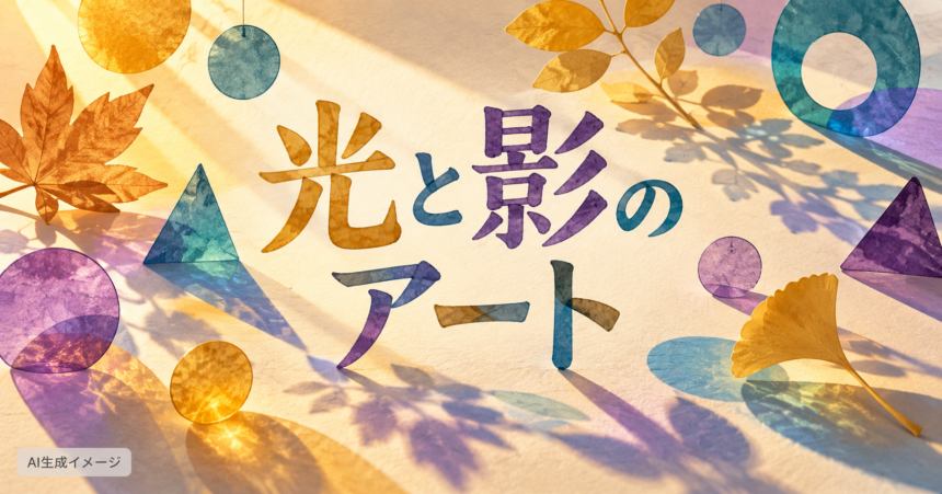 紙の葉や図形が落とす影で光と影のアートを表現したイメージイラスト（AI生成）