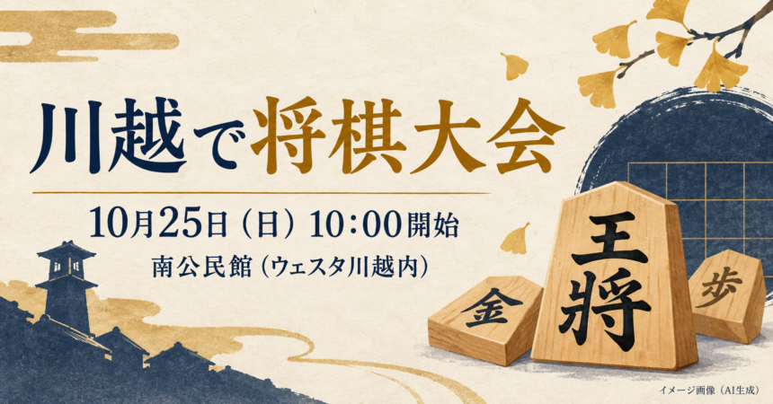 将棋の駒を描いた、10月25日の川越・南公民館の将棋大会案内イラスト（AI生成）